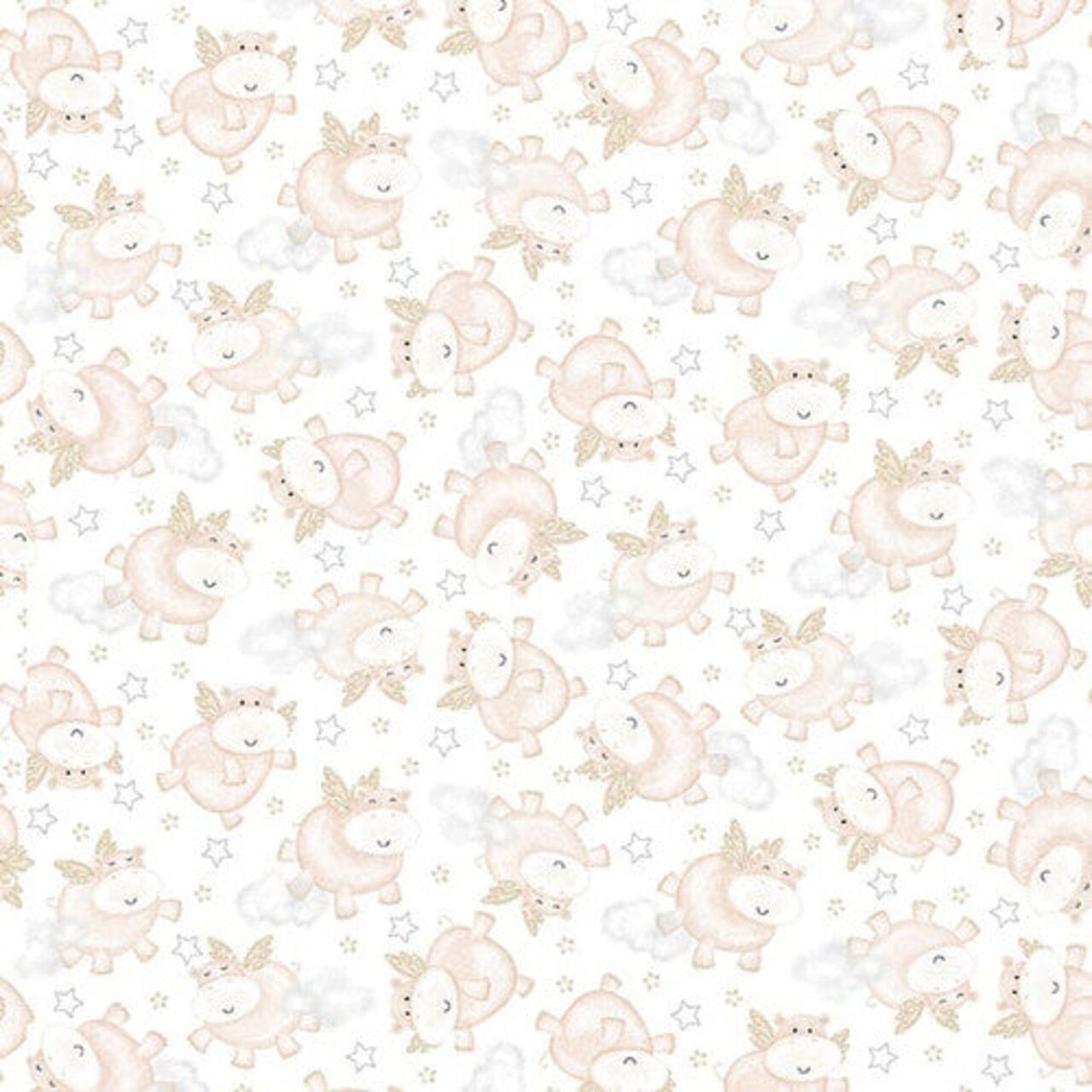 Fabric Studio E Blush Tossed Hippos Moonlit Dreams by the Quarter Yard 8028-03